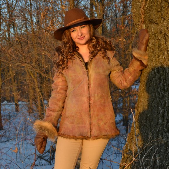 Italian suede shearling sheepskin winter coat tan black beige brown Medium Large